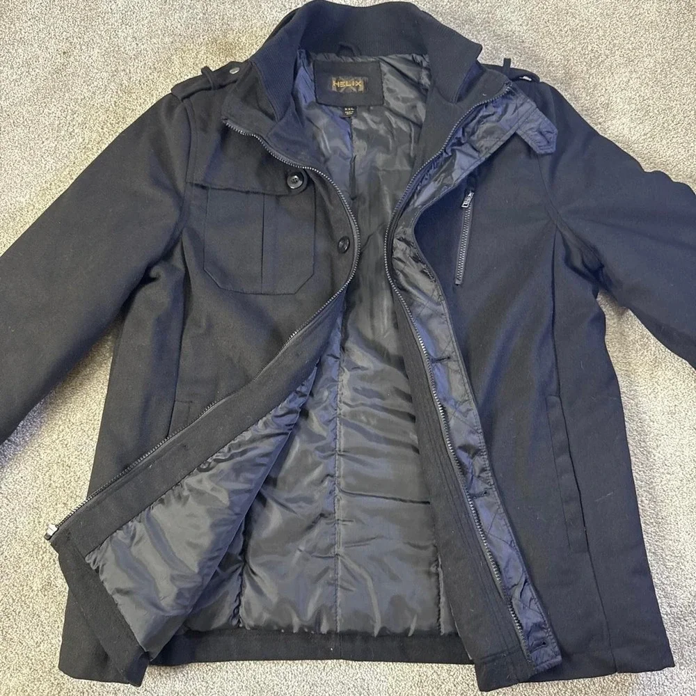 Helix Modern Peacoat Men's 2XL Black Button Up Wool Blend Coat